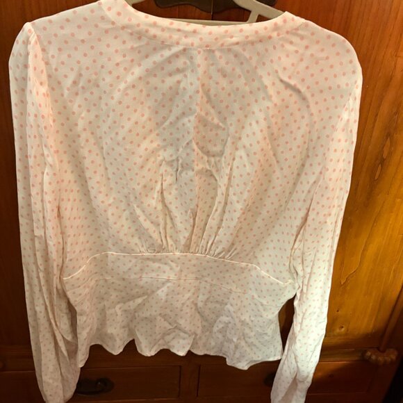 Free People white with pink polka dots romantic boho button up top size large - Picture 4 of 6